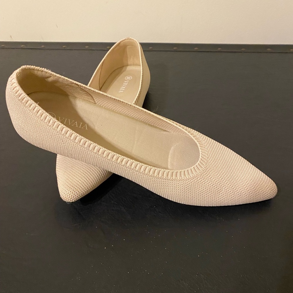 Elegant Viviana Beige/Cream Knit Pointed Toe Slip- on Comfy Cozy Flats for Women - Picture 12 of 13